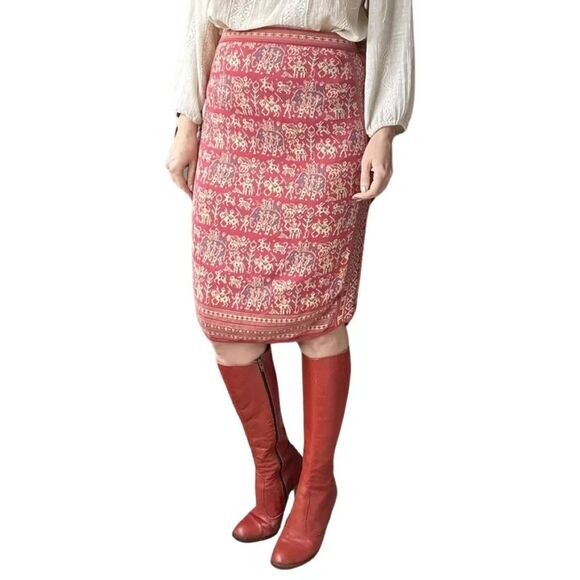 Peruvian Connection Dresses & Skirts - Peruvian Connection Skirt Women's Medium Pink Elephant Print Pima Cotton Knit
